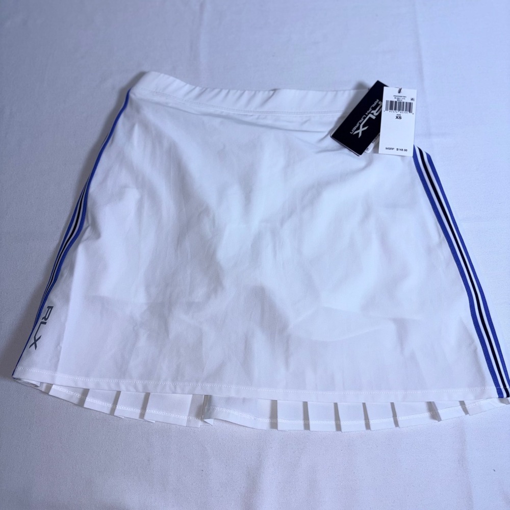 RLX Ralph Lauren Golf Skort XS White NWT Pleated Back Stripe Active Mini Skirt
